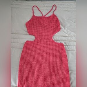 SHEIN Pink Backless Crochet Dress